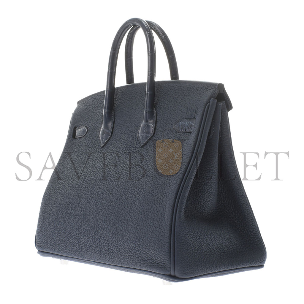 H**mes master birkin 25 crocodile and togo leather royal blue silver buckle h076216ck40 (25*20*13cm)